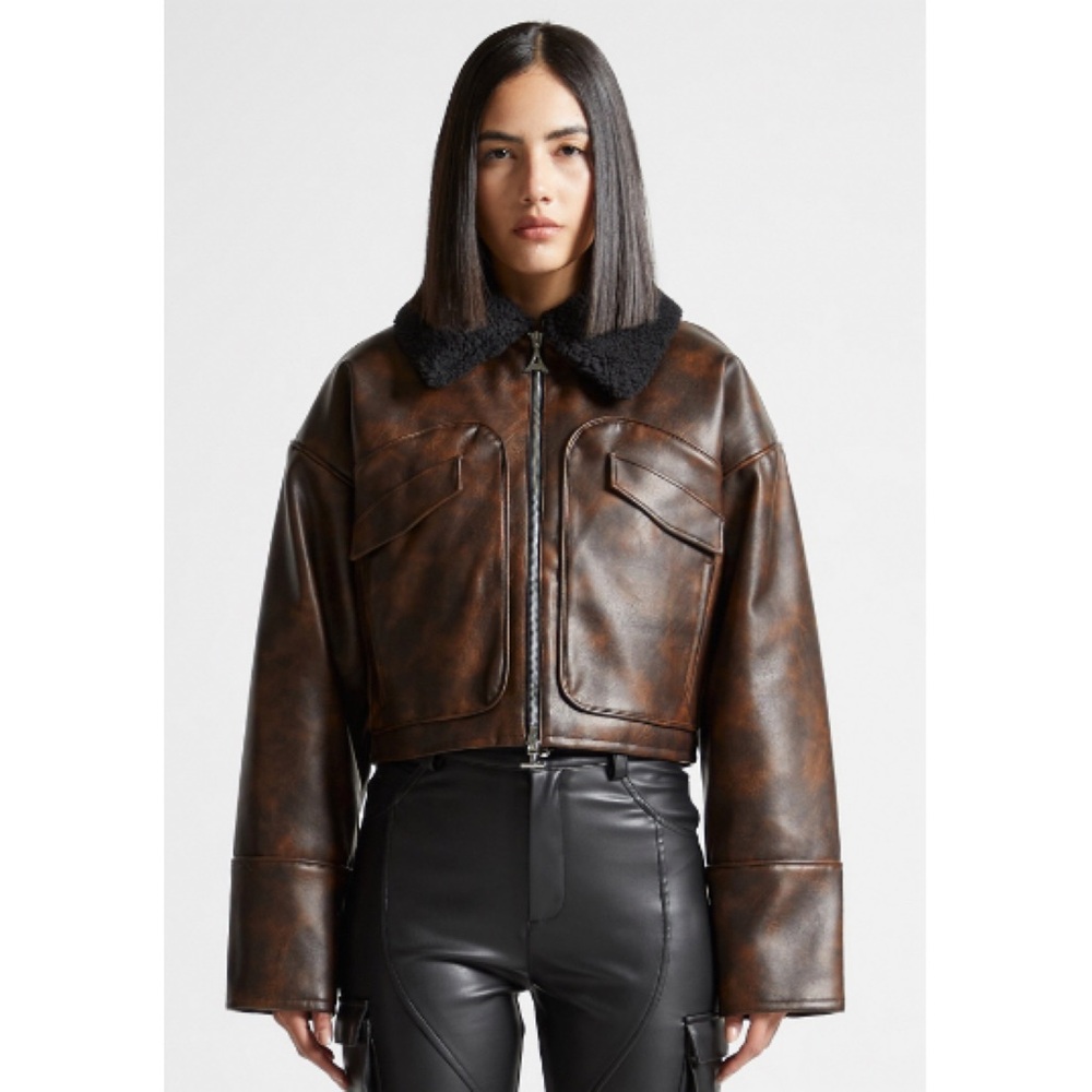 Manière De Voir Vegan Leather Jacket w/ detachable collar
